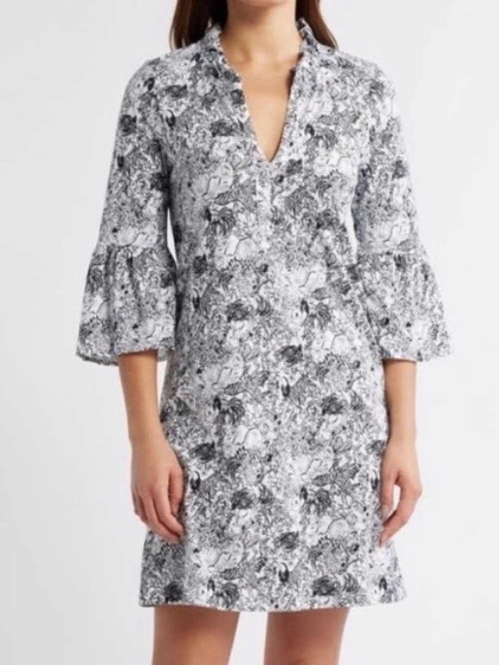 Lily Pulitzer Black & White Cotton Animal Dress with Bell Sleeves NEW Size XL